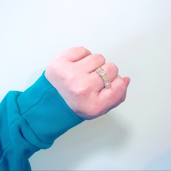 💕Lovely Handcrafted Silver Light Pink+Peridot💍 - Picture 2 of 14